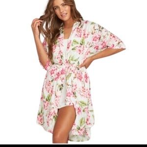Mumu Pink Rose Floral Print Cover Up House Dress Robe
